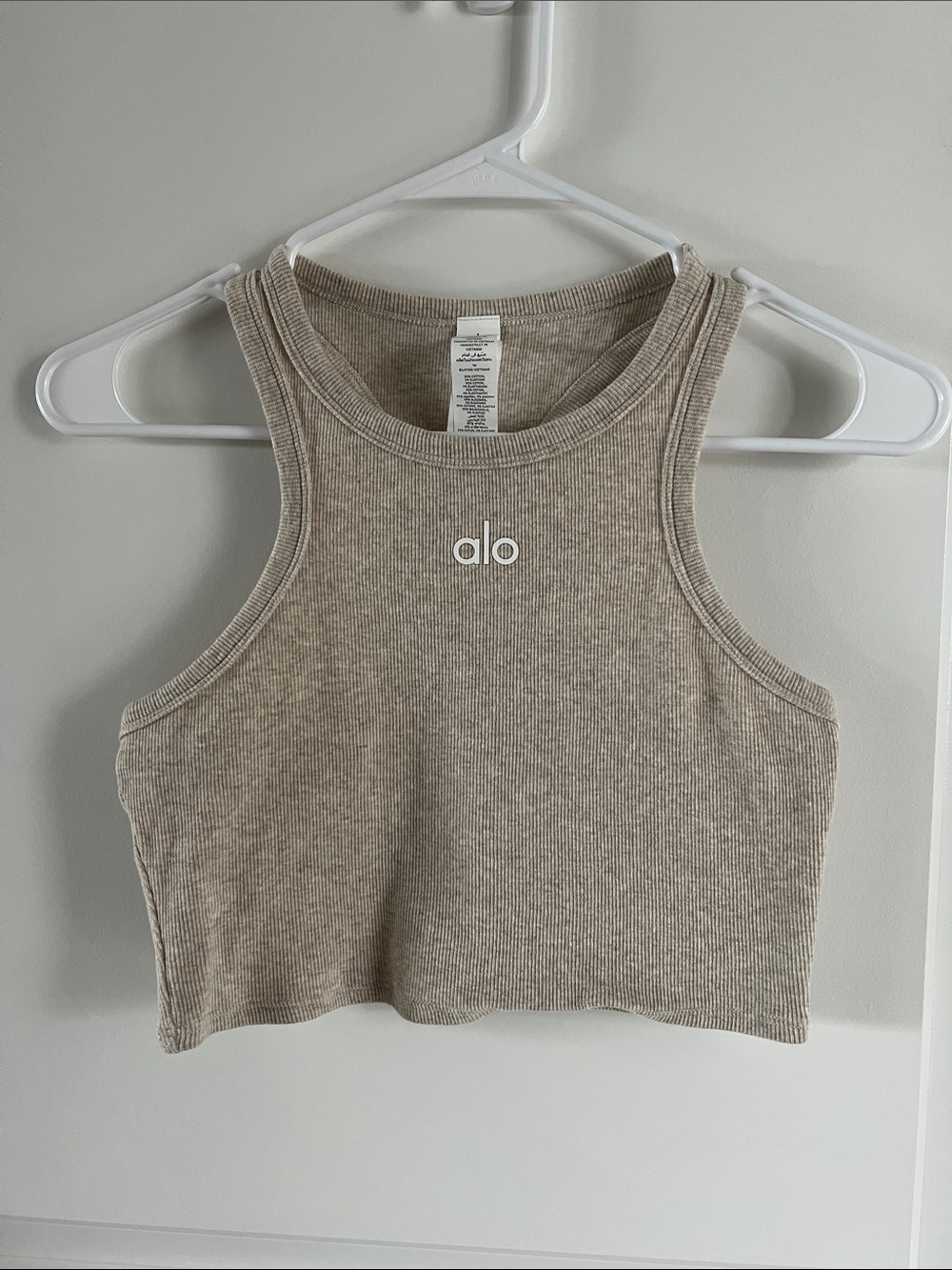 ALO Yoga Ribbed Crop Tank Top in Taupe
